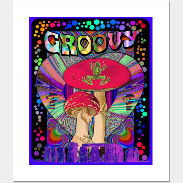 Psychedelic Groovy Magic Mushroom Frog Inner Dimension Trippy Hippy Colorful Tie Dye Version 2 Wall Art by blueversion